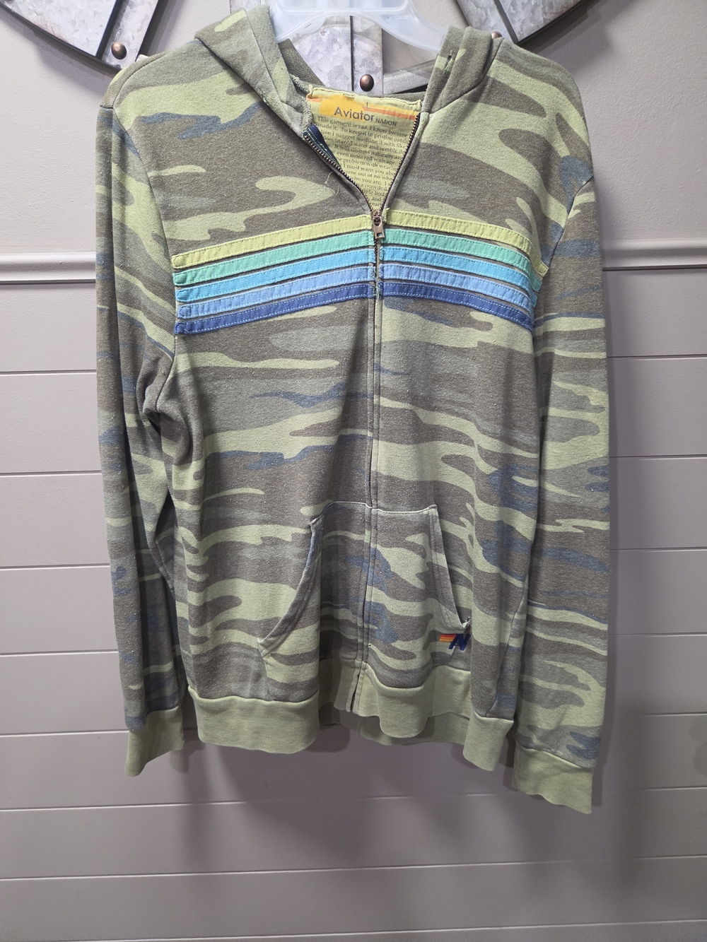 Aviator Nation 5 Stripe Lightning Bolt Camo Zip Hoodie Well Loved L Top M Pant